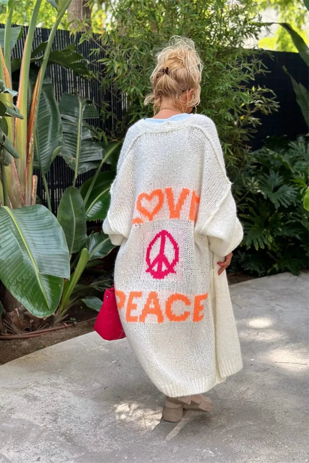 Trendsi White / S/M Letter Dropped Shoulder Long Sleeve Cardigan