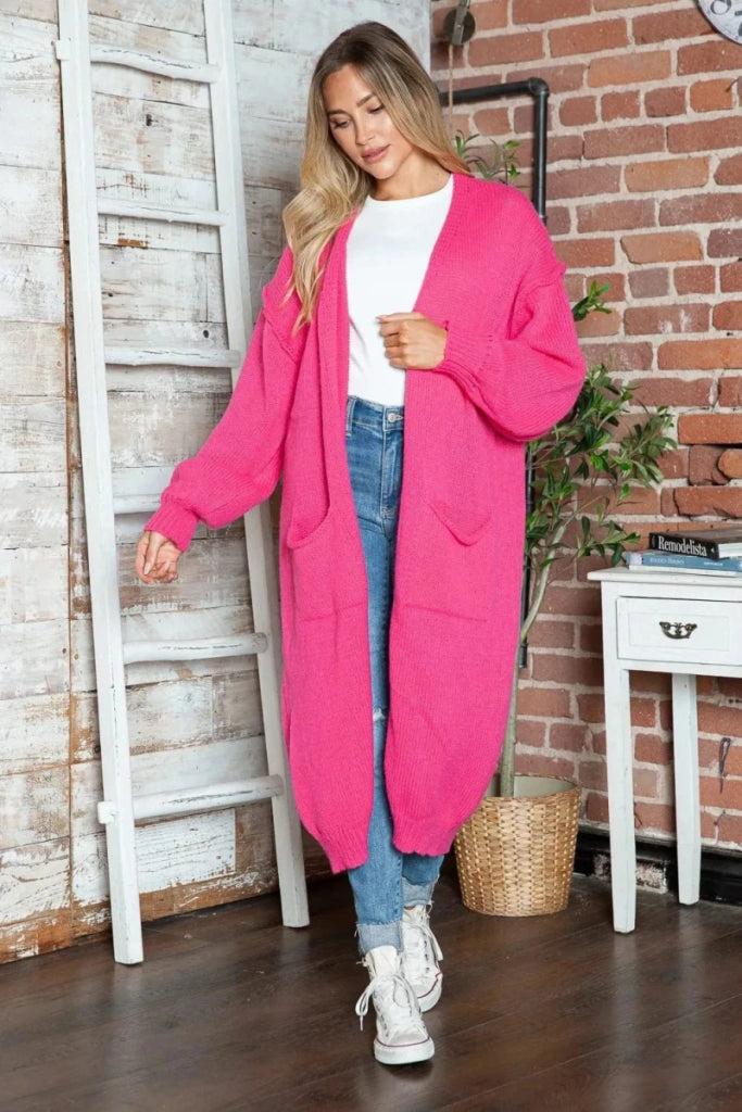 Letter Dropped Shoulder Long Sleeve Cardigan - Deep Rose by Trendsi from FREYA’S CLOSET
