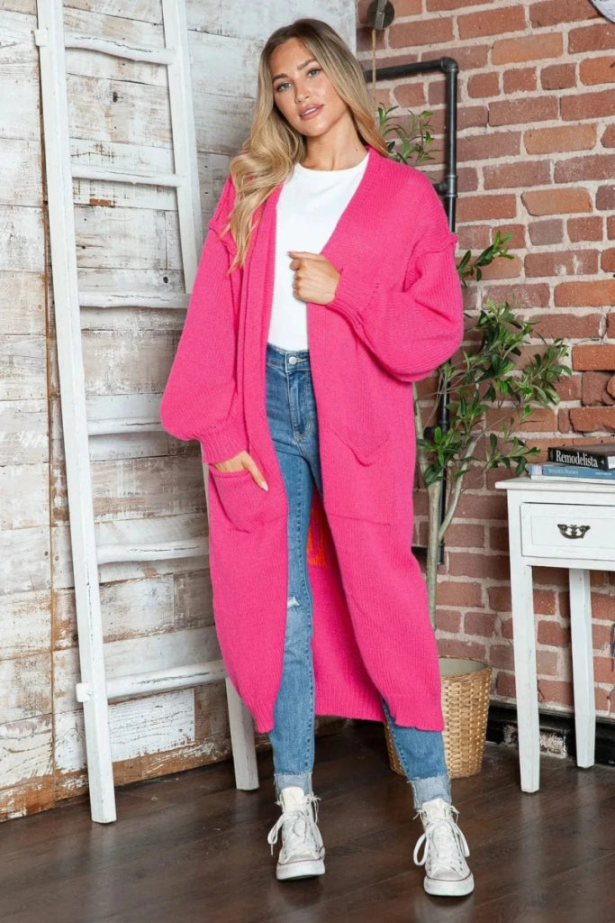 Letter Dropped Shoulder Long Sleeve Cardigan - Deep Rose by Trendsi from FREYA’S CLOSET