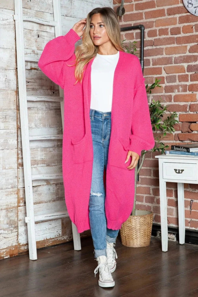 Letter Dropped Shoulder Long Sleeve Cardigan - Deep Rose by Trendsi from FREYA’S CLOSET