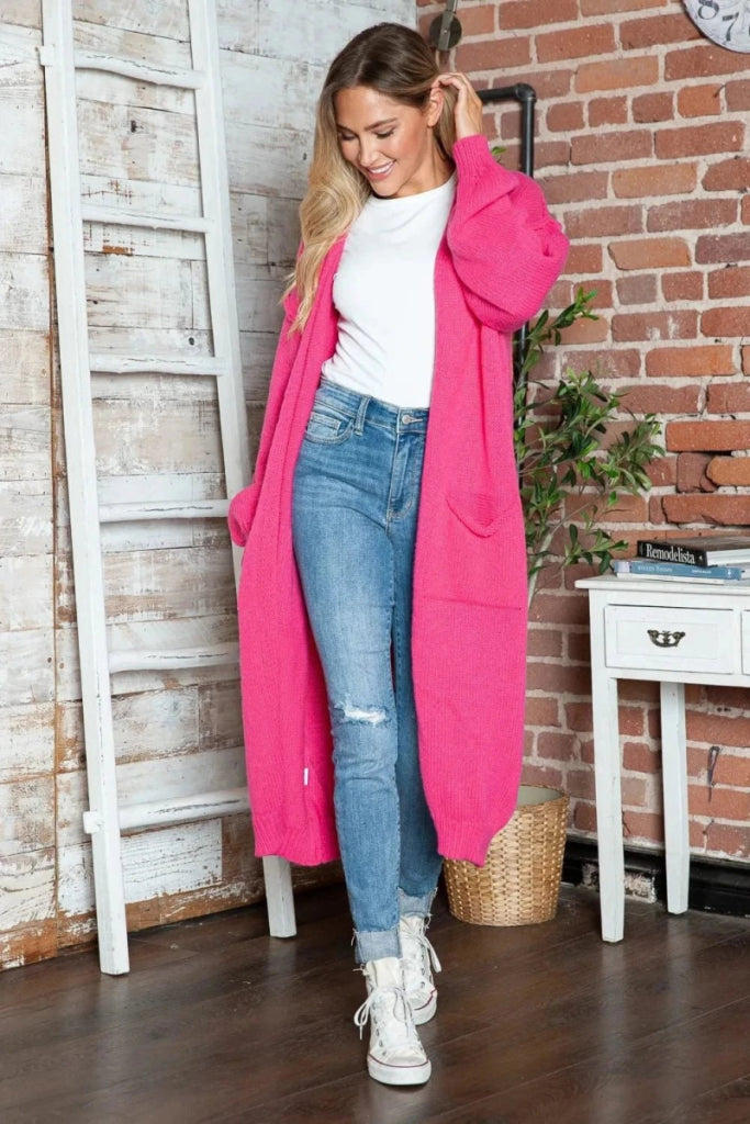 Letter Dropped Shoulder Long Sleeve Cardigan - Deep Rose by Trendsi from FREYA’S CLOSET