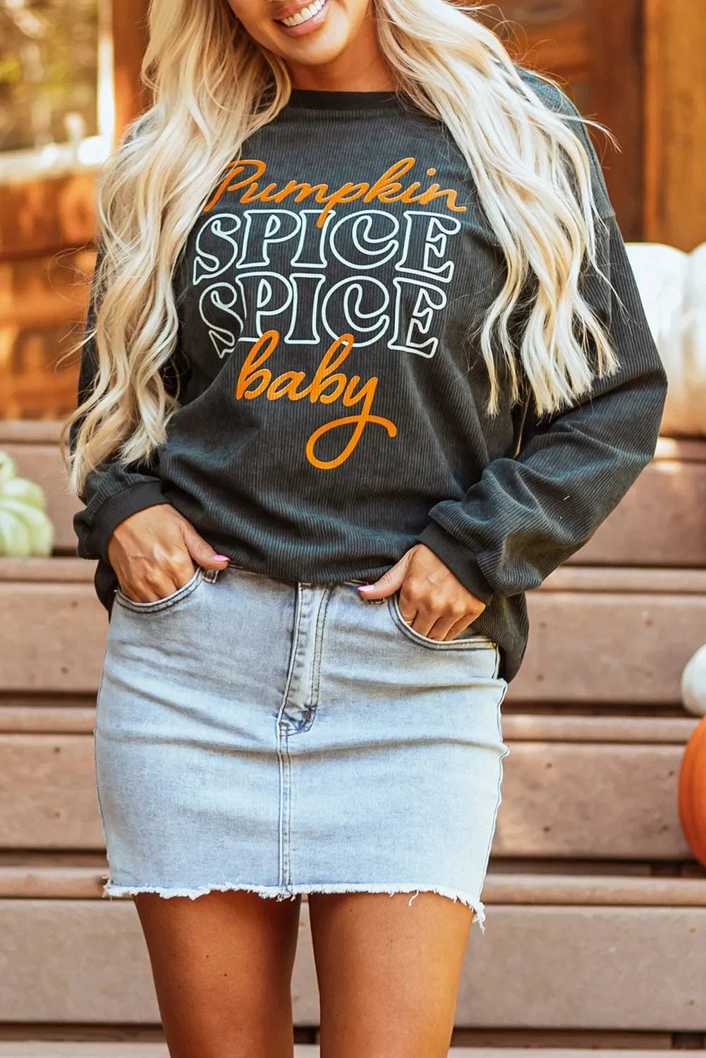 Trendsi Dark Gray / S Letter Graphic Round Neck Long Sleeve Sweatshirt