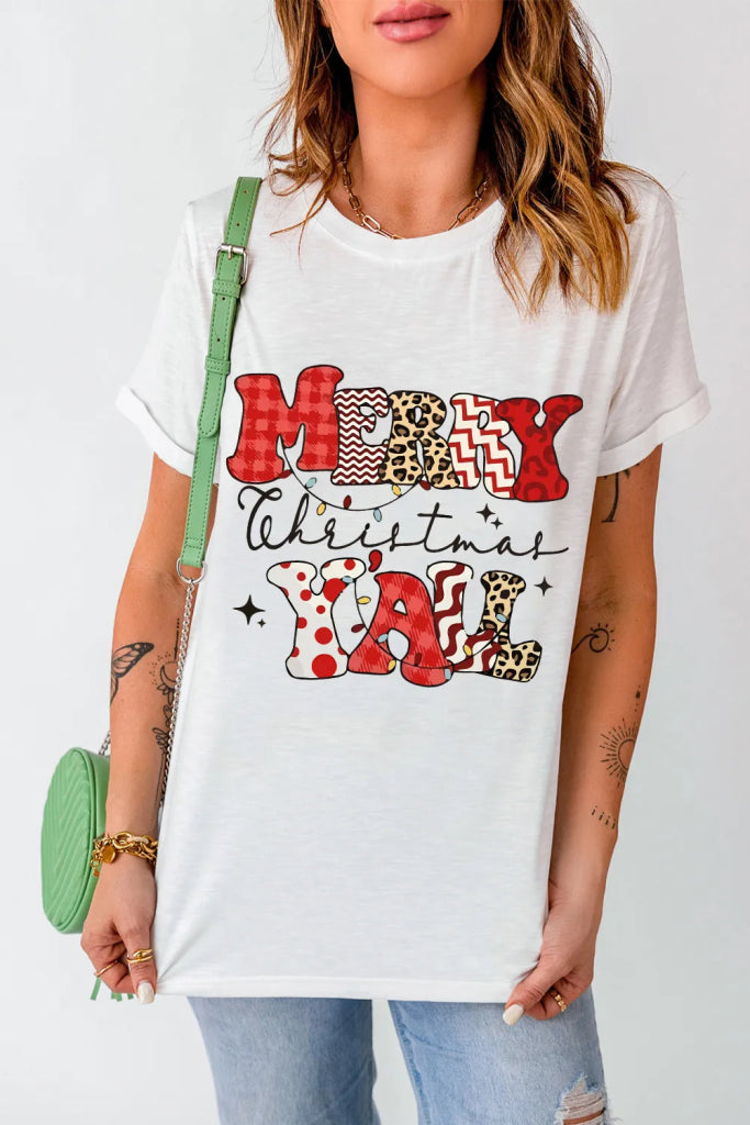 Letter Graphic Round Neck Short Sleeve T-Shirt - White by Trendsi from FREYA’S CLOSET