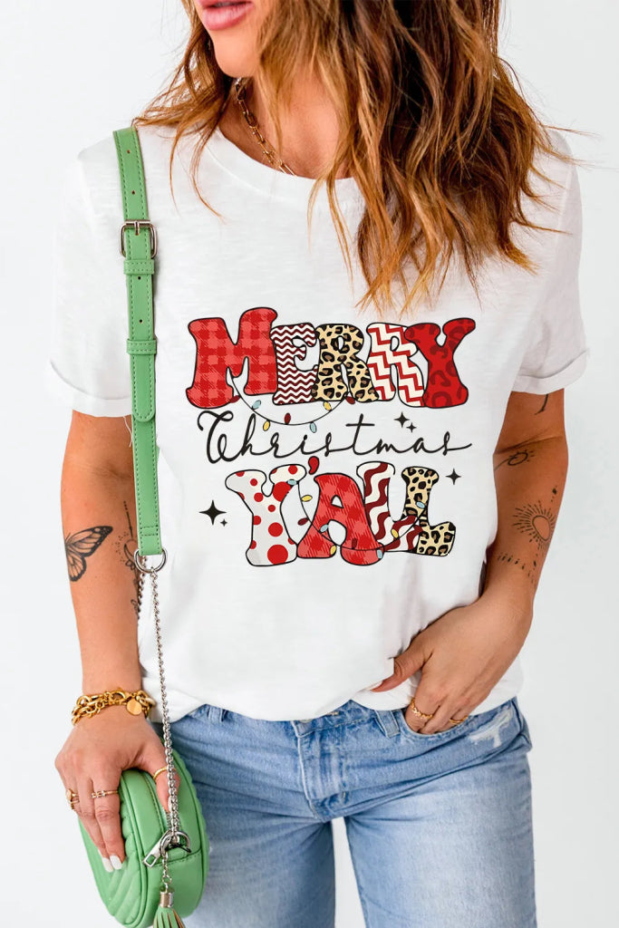 Letter Graphic Round Neck Short Sleeve T-Shirt - White by Trendsi from FREYA’S CLOSET