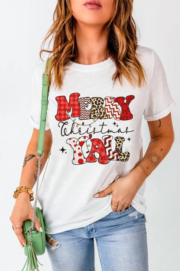 Letter Graphic Round Neck Short Sleeve T-Shirt - White by Trendsi from FREYA’S CLOSET