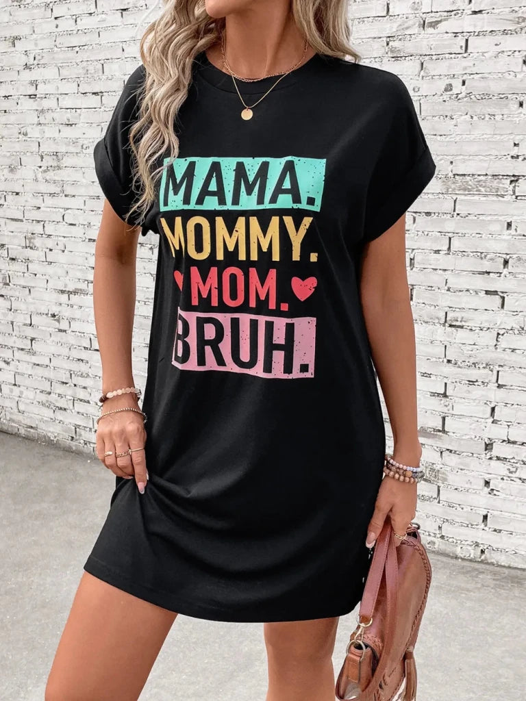 Letter Graphic Short Sleeve Mini Tee Dress - Black by Trendsi from FREYA’S CLOSET