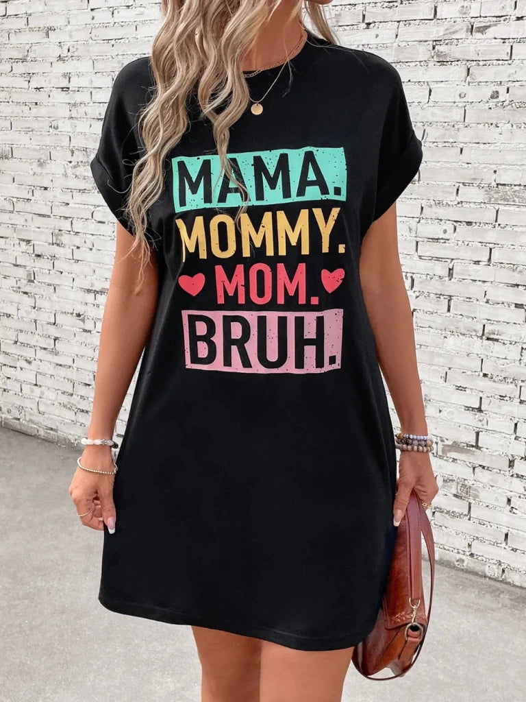 Letter Graphic Short Sleeve Mini Tee Dress - Black by Trendsi from FREYA’S CLOSET