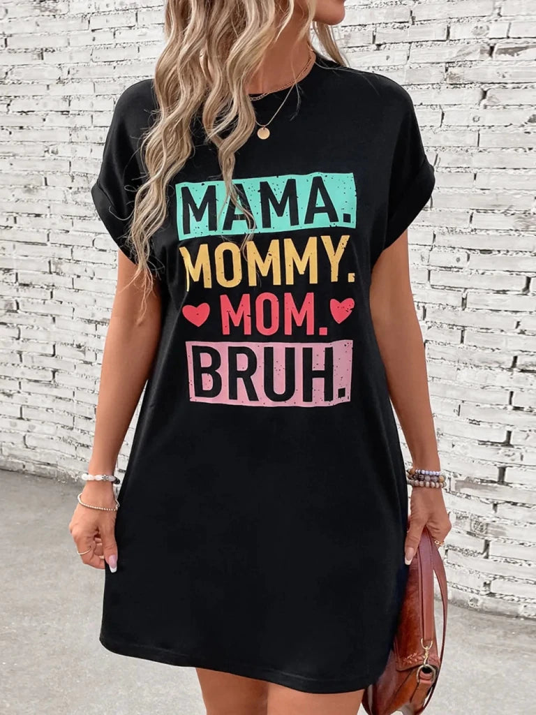 Letter Graphic Short Sleeve Mini Tee Dress - Black by Trendsi from FREYA’S CLOSET
