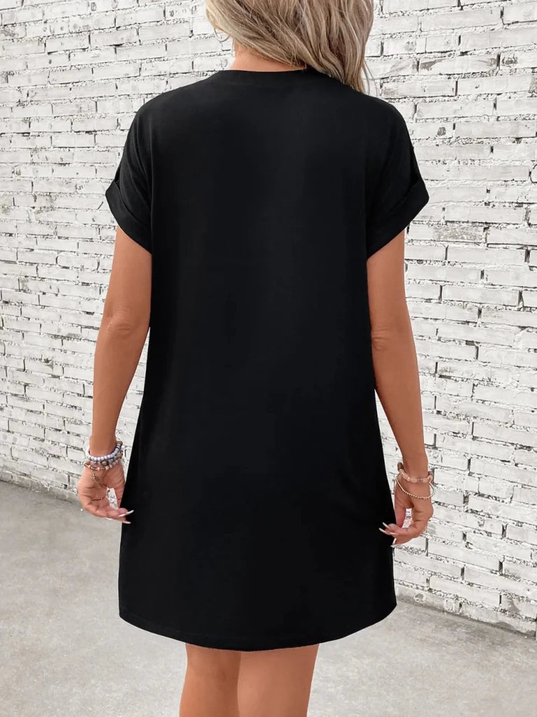 Letter Graphic Short Sleeve Mini Tee Dress - Black by Trendsi from FREYA’S CLOSET