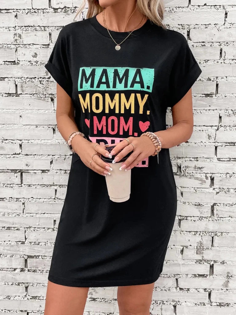Letter Graphic Short Sleeve Mini Tee Dress - Black by Trendsi from FREYA’S CLOSET