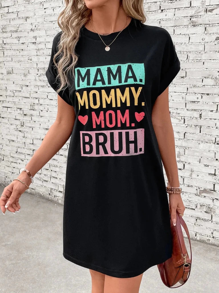 Letter Graphic Short Sleeve Mini Tee Dress - Black by Trendsi from FREYA’S CLOSET