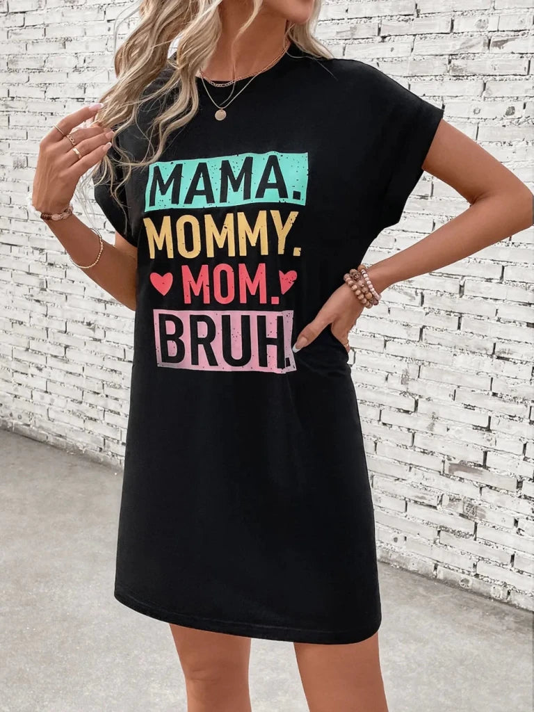 Letter Graphic Short Sleeve Mini Tee Dress - Black by Trendsi from FREYA’S CLOSET