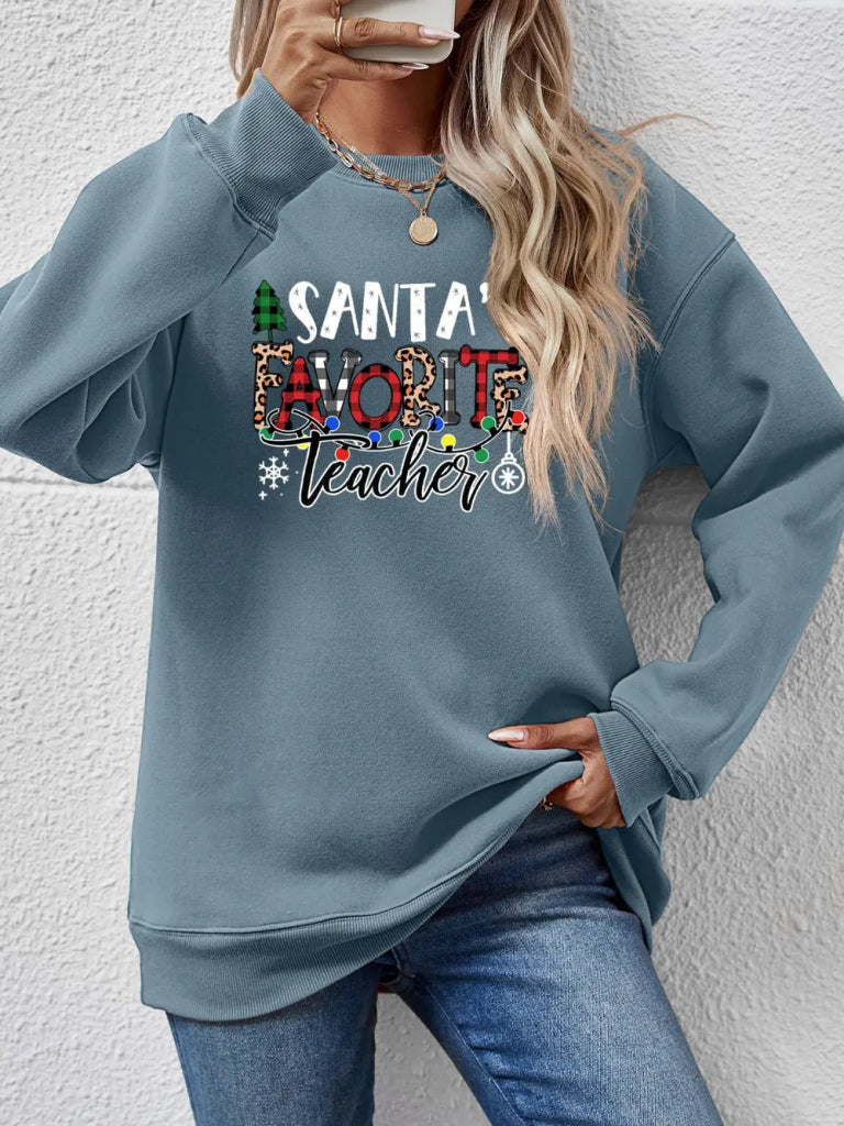 Letter Graphic Sweatshirt - Air Force Blue by Trendsi from FREYA’S CLOSET