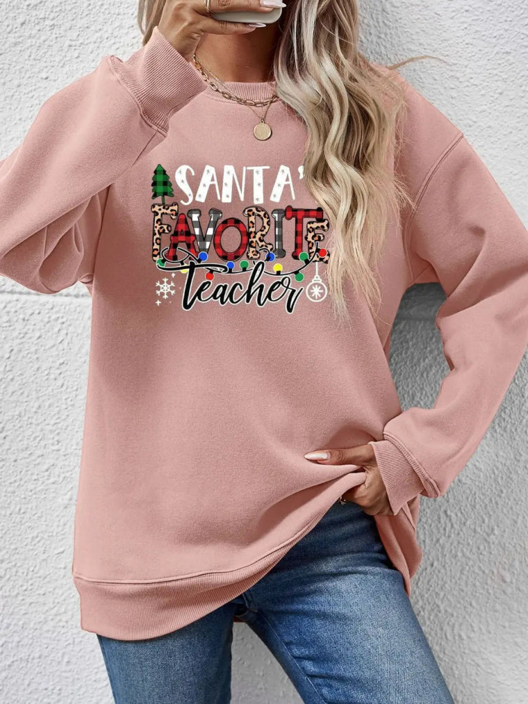 Letter Graphic Sweatshirt - Blush Pink by Trendsi from FREYA’S CLOSET