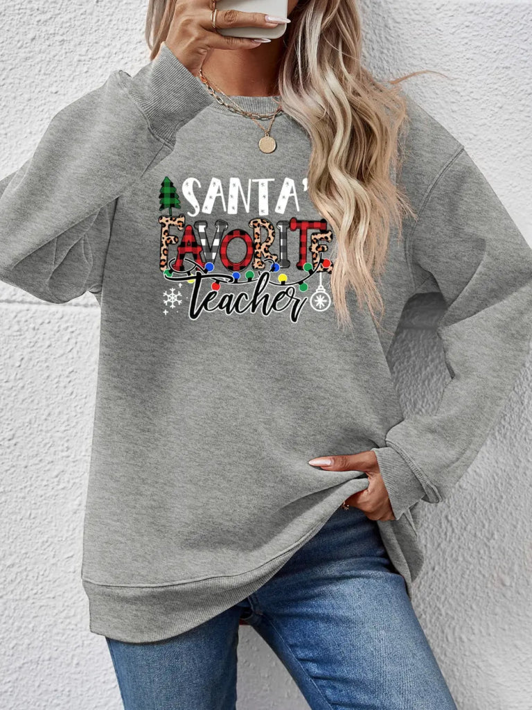 Letter Graphic Sweatshirt - Charcoal by Trendsi from FREYA’S CLOSET