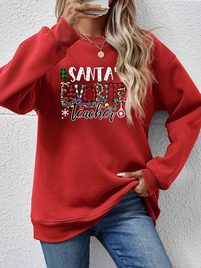 Letter Graphic Sweatshirt - Deep Red by Trendsi from FREYA’S CLOSET