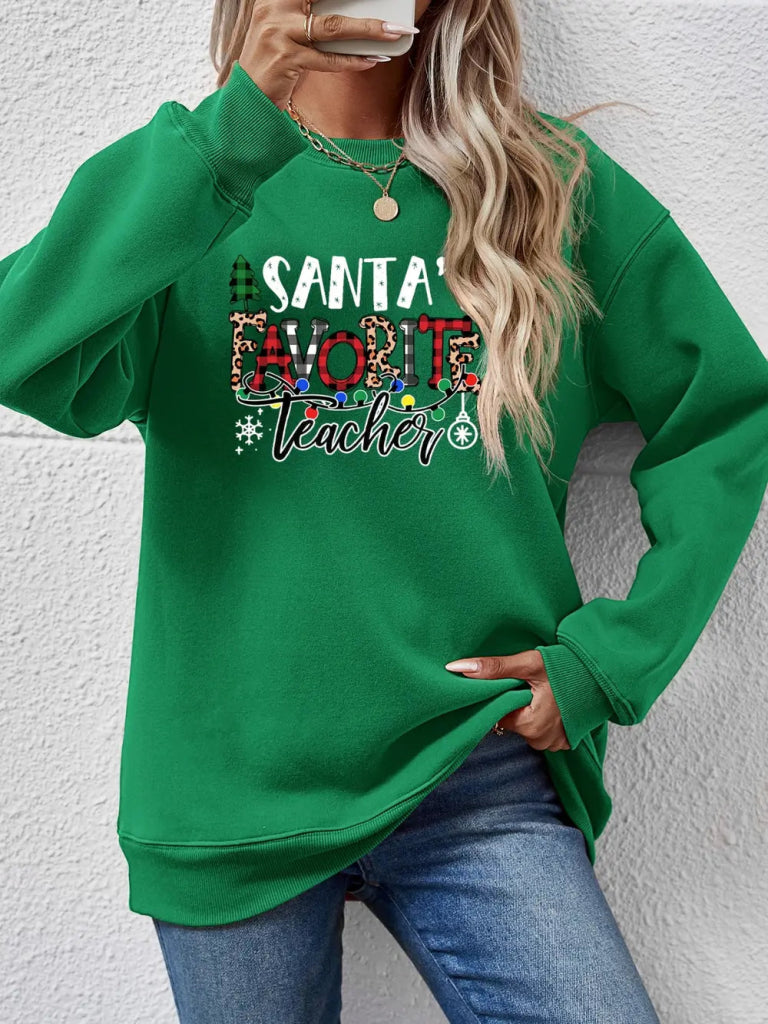 Letter Graphic Sweatshirt - Green by Trendsi from FREYA’S CLOSET