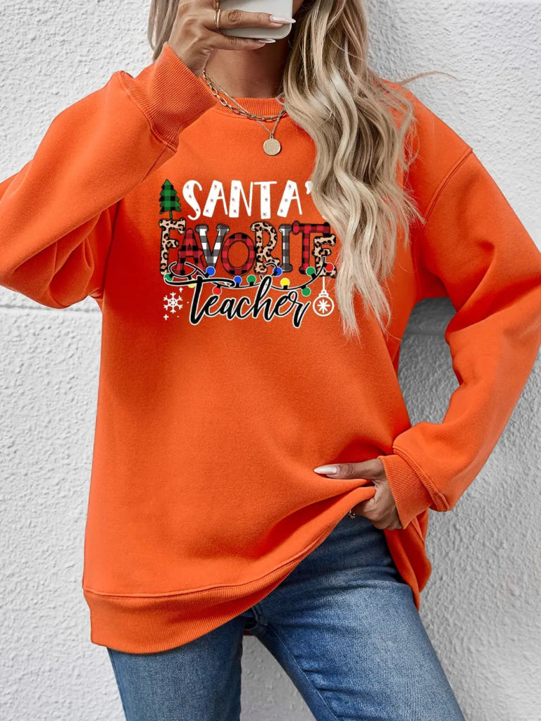 Letter Graphic Sweatshirt - Pumpkin by Trendsi from FREYA’S CLOSET