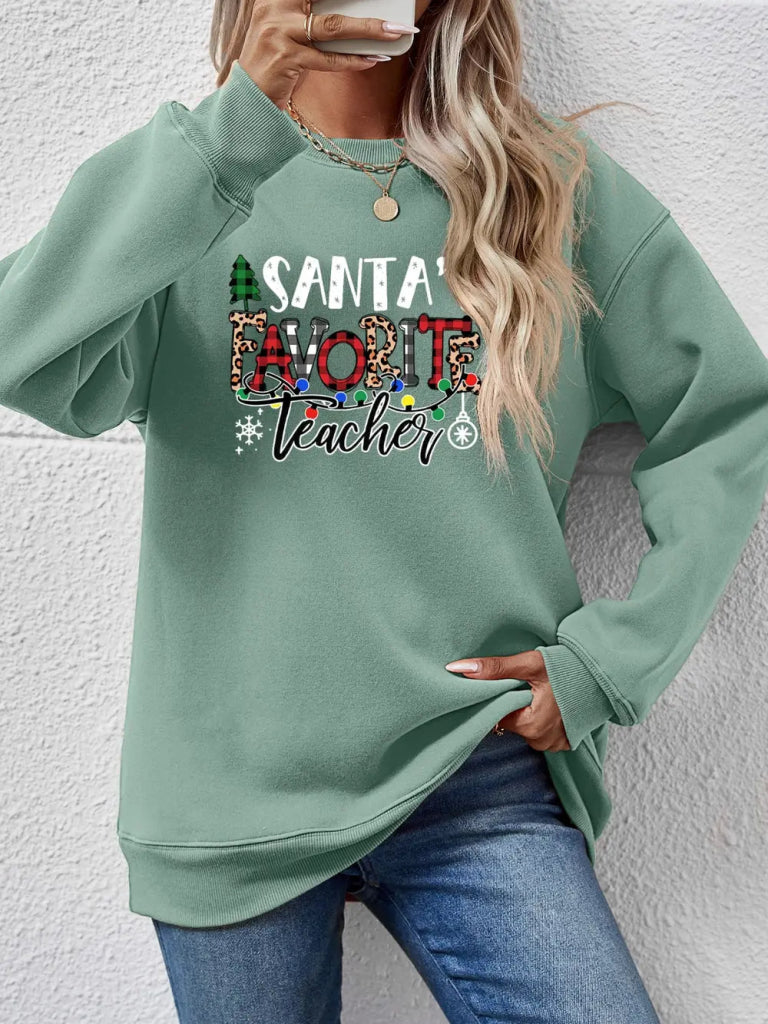 Letter Graphic Sweatshirt - Sage by Trendsi from FREYA’S CLOSET