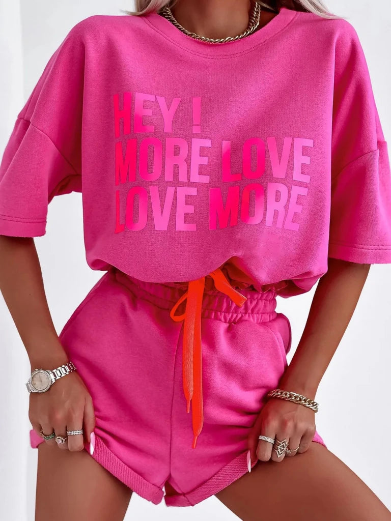 Letter Graphic Top and Shorts Set - Hot Pink by Trendsi from FREYA’S CLOSET