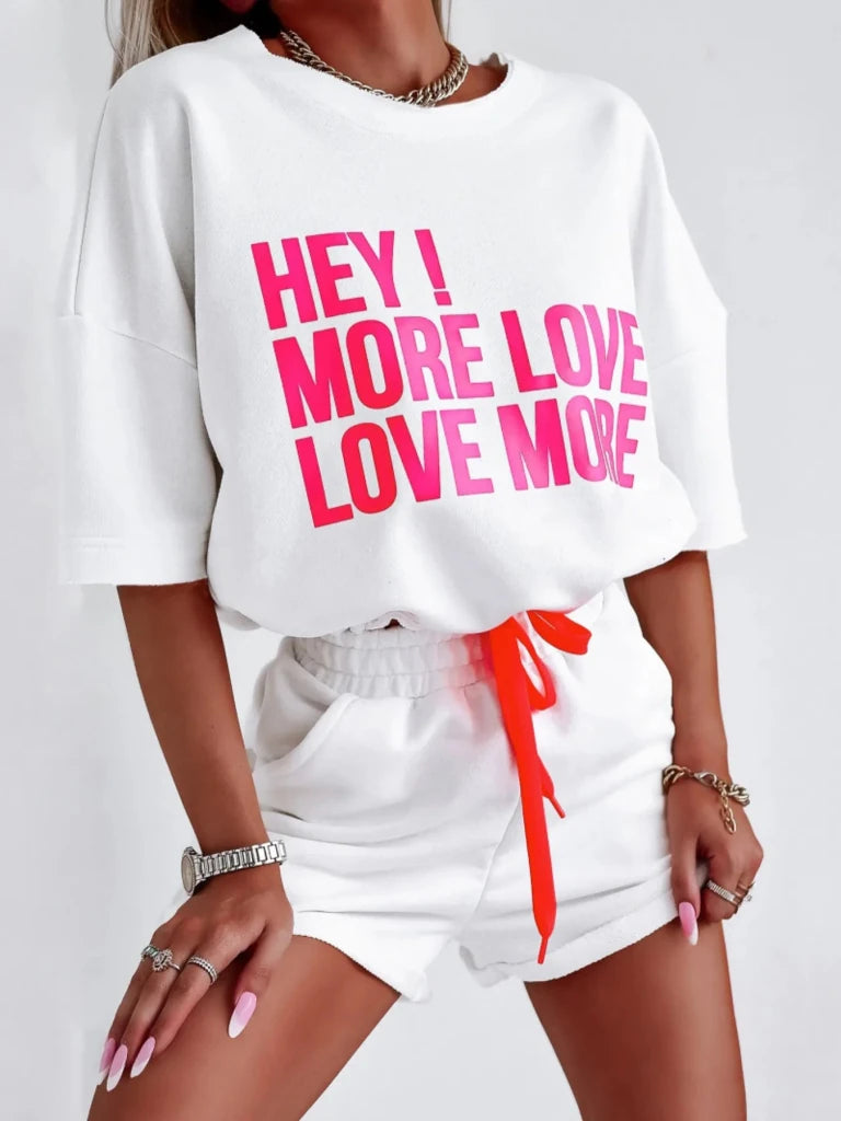 Letter Graphic Top and Shorts Set - Hot Pink by Trendsi from FREYA’S CLOSET