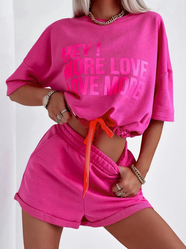 Letter Graphic Top and Shorts Set - Hot Pink by Trendsi from FREYA’S CLOSET