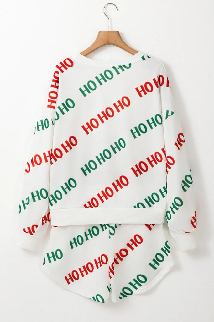 Letter Print Round Neck Long Sleeve Top and Shorts Set - White by Trendsi from FREYA’S CLOSET