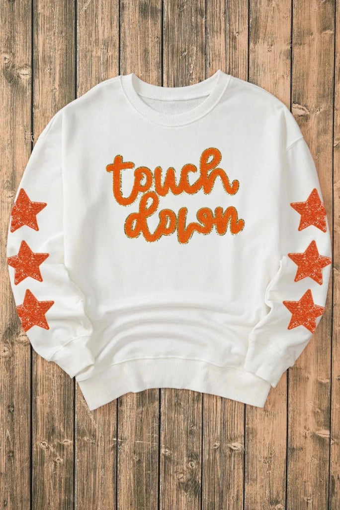 Letter & Star Round Neck Long Sleeve Sweatshirt - White by Trendsi from FREYA’S CLOSET