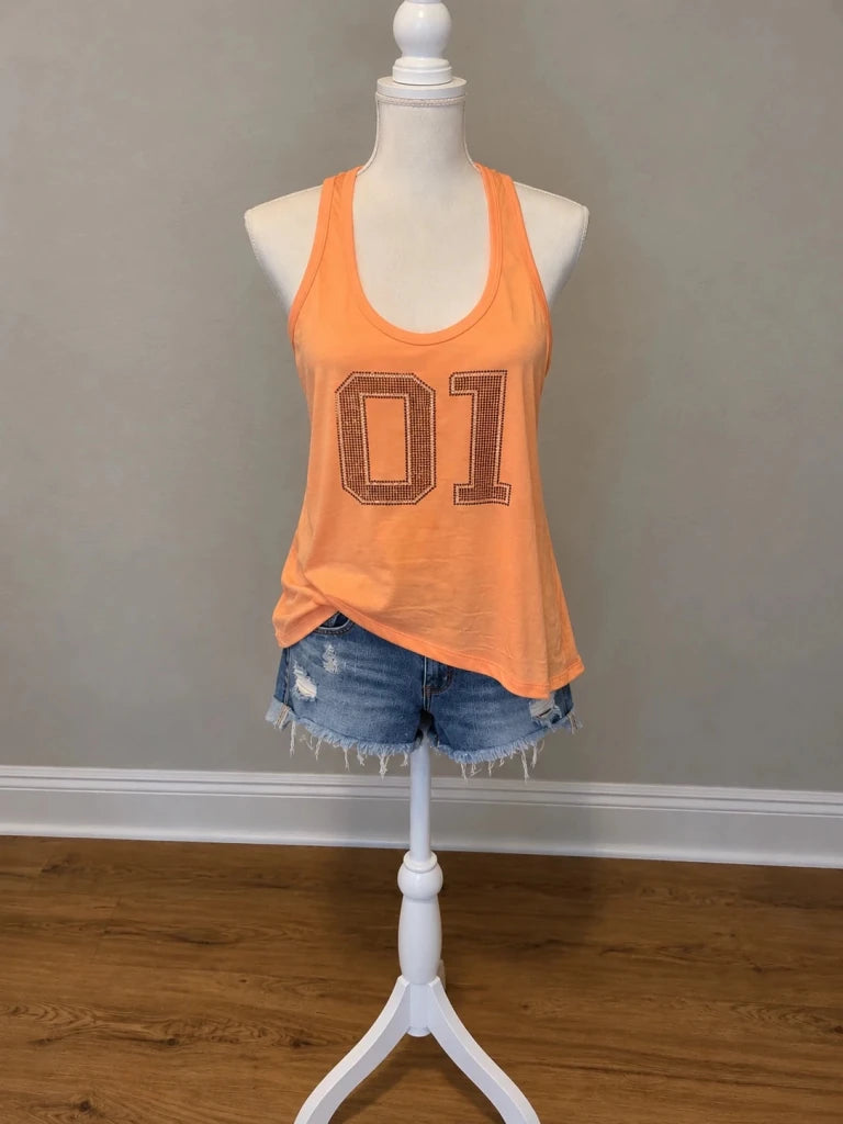 Light Orange 01 Rhinestone Racerback Tank - S by Freya's Closet from FREYA’S CLOSET