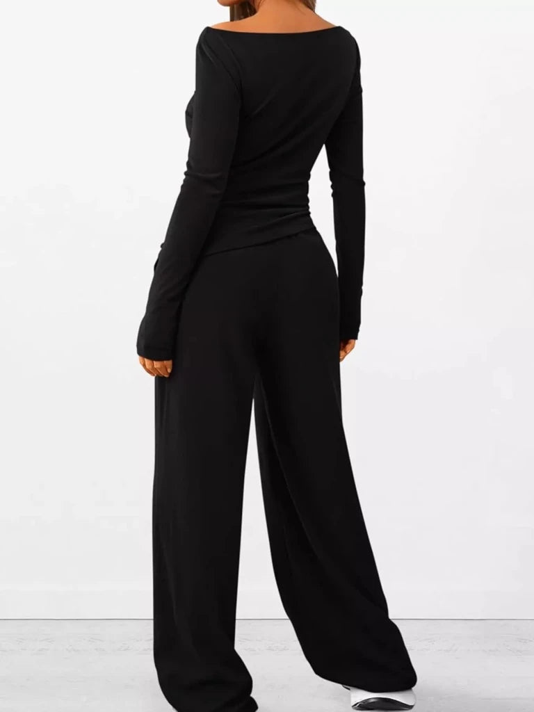 Long sleeve top and wide-leg pants set, alternate product image