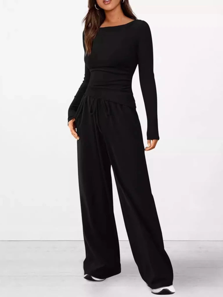 Long sleeve top and wide-leg pants set, alternate product image
