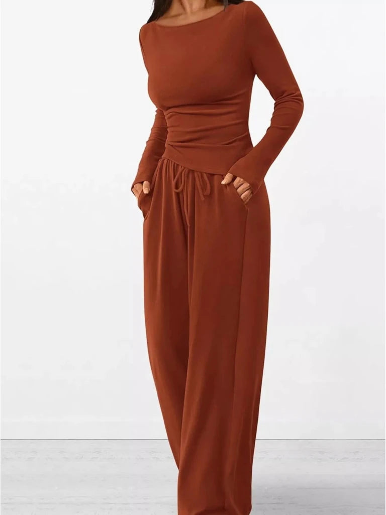 Long sleeve top and wide-leg pants set, alternate product image