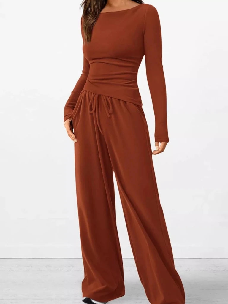 Long sleeve top and wide-leg pants set, alternate product image