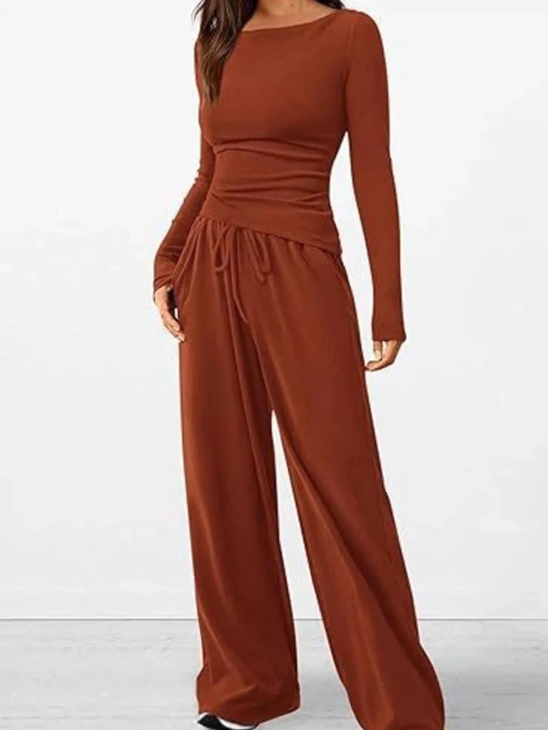Long sleeve top and wide-leg pants set, alternate product image