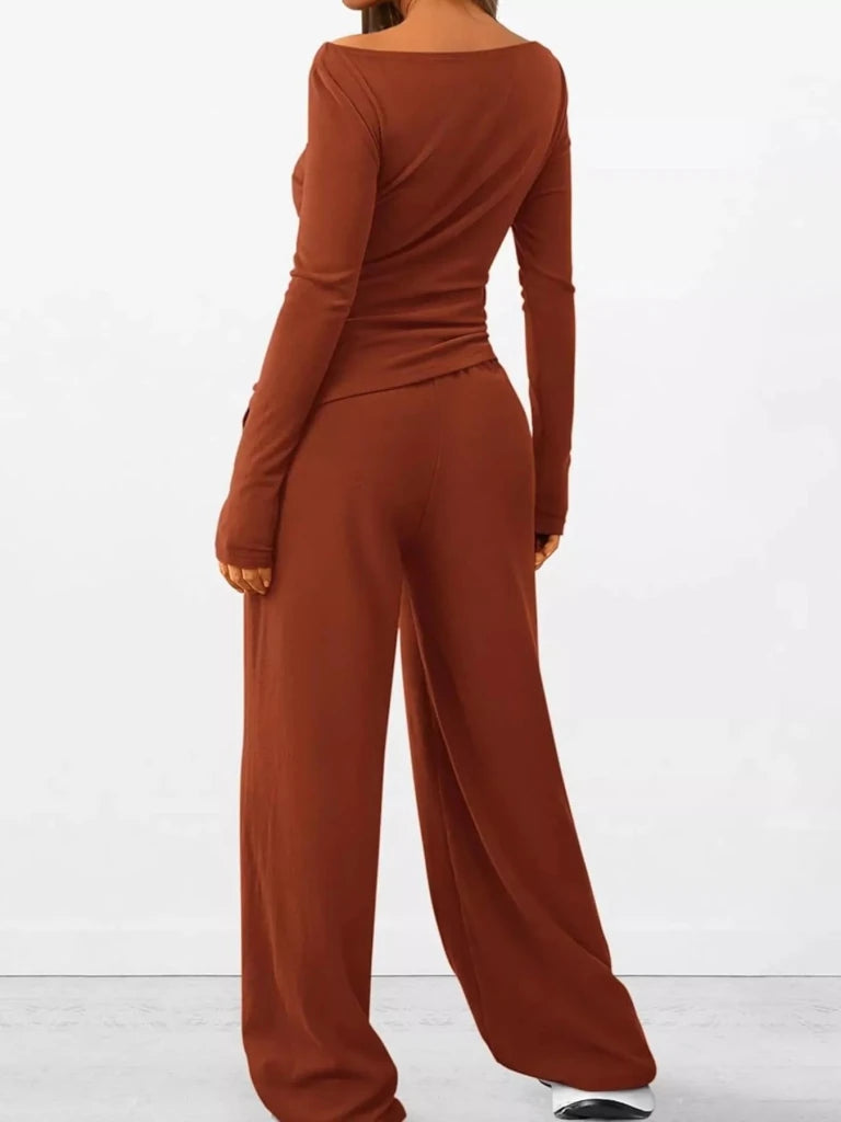 Long sleeve top and wide-leg pants set, alternate product image