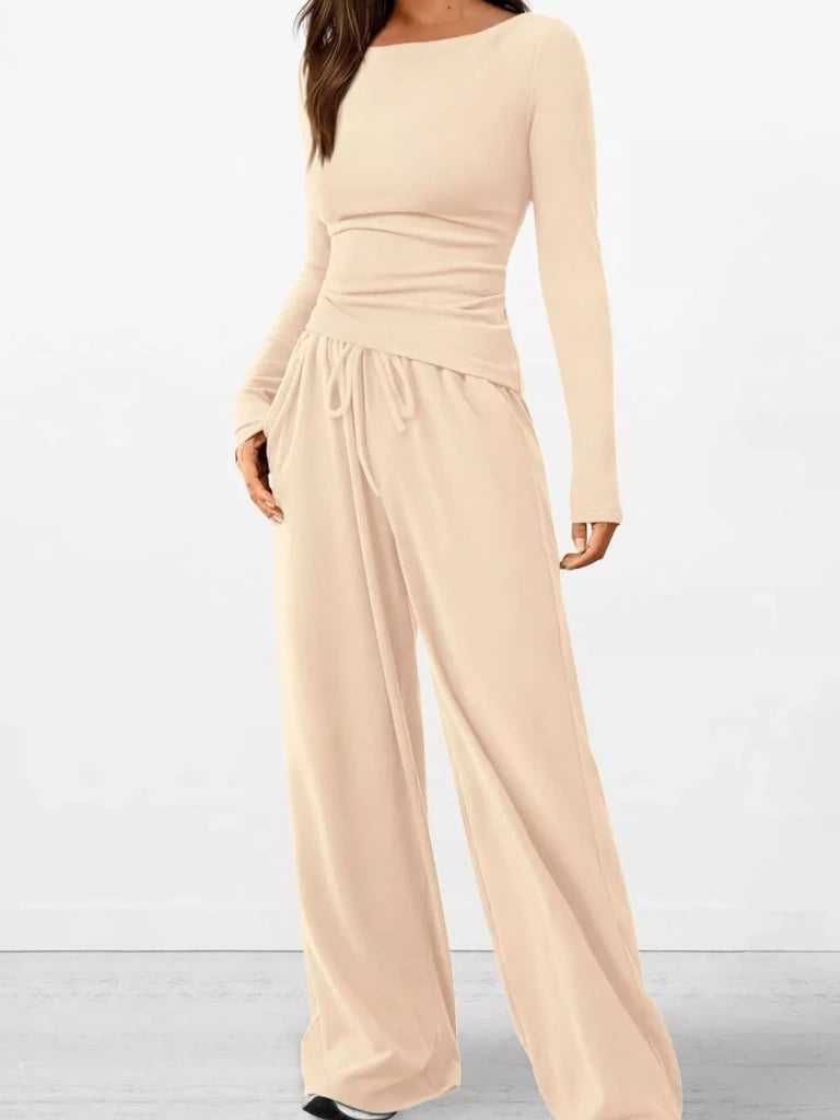 Long sleeve top and wide-leg pants set, alternate product image