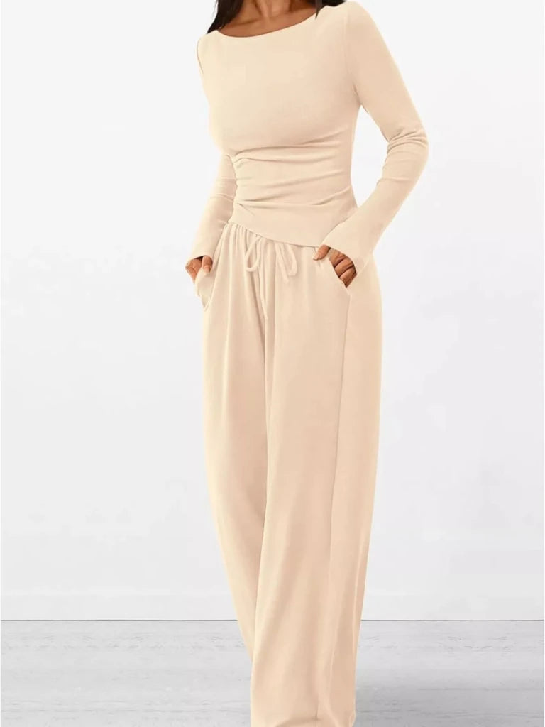 Long sleeve top and wide-leg pants set, alternate product image
