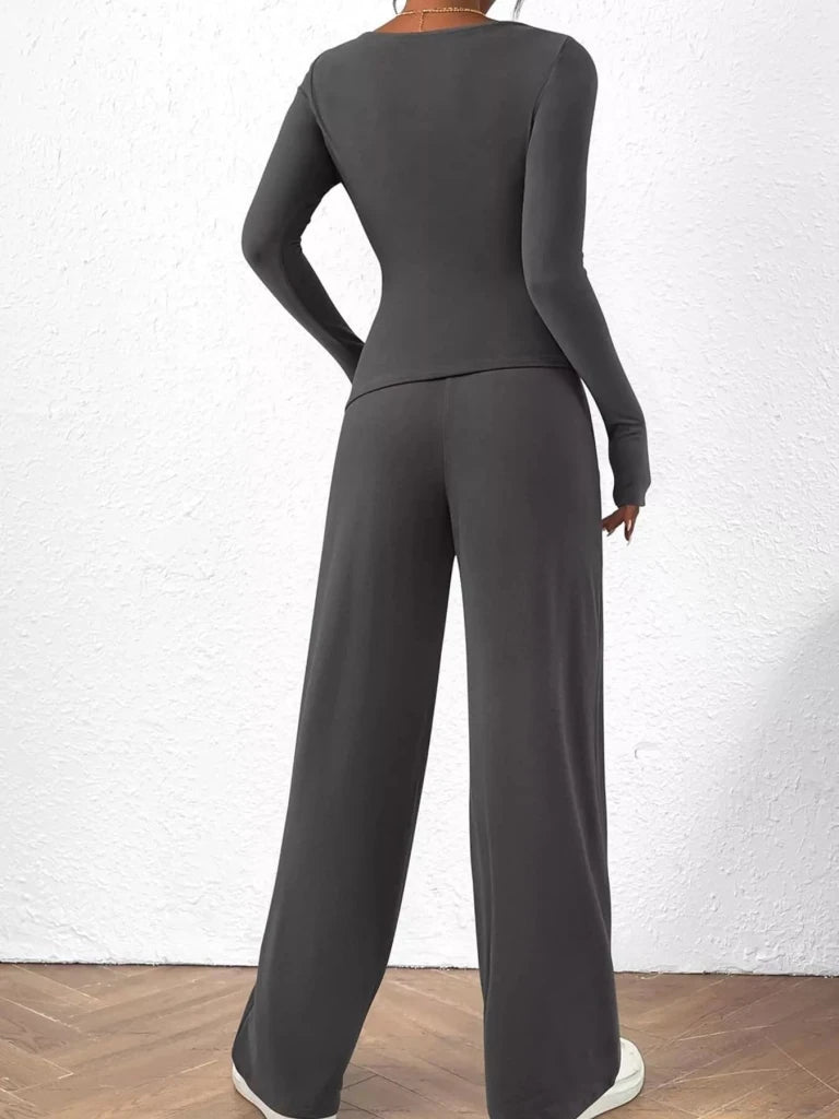 Long sleeve top and wide-leg pants set, alternate product image