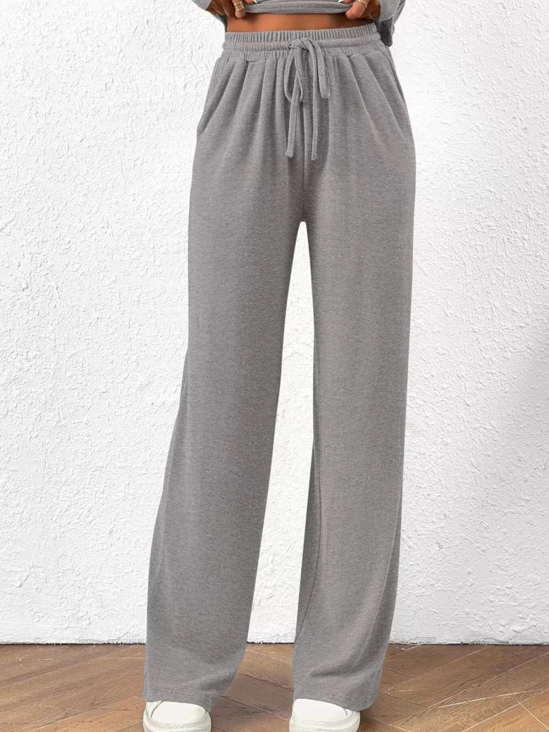 Long sleeve top and wide-leg pants set, alternate product image