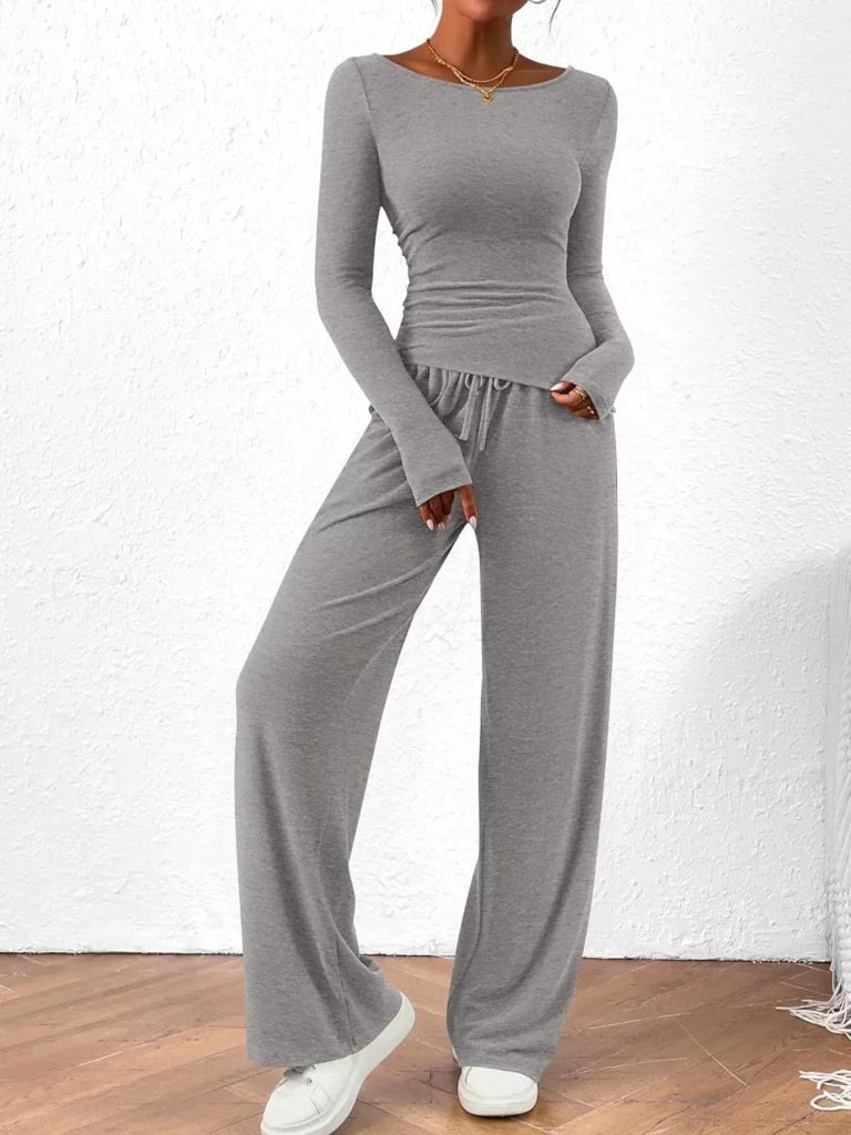 Long sleeve top and wide-leg pants set, alternate product image