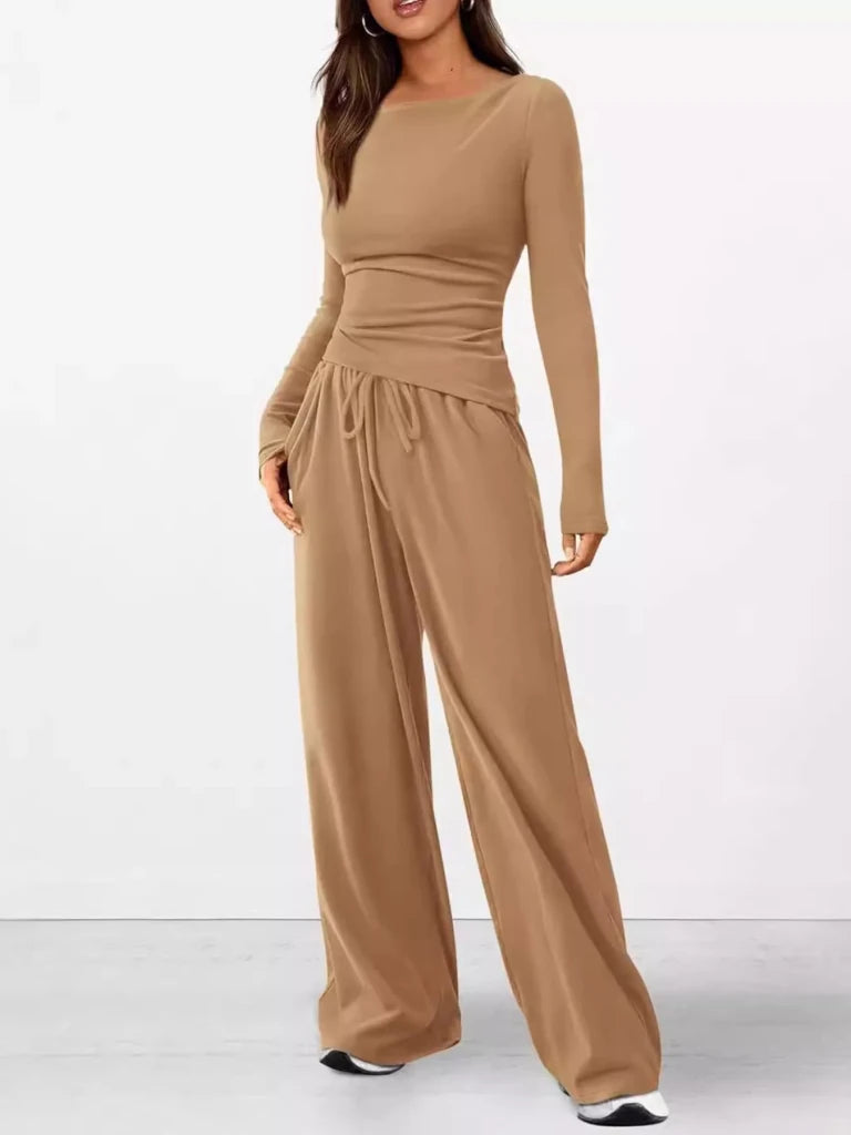 Long sleeve top and wide-leg pants set, alternate product image