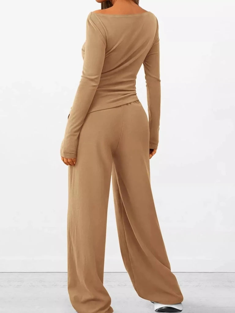 Long sleeve top and wide-leg pants set, alternate product image