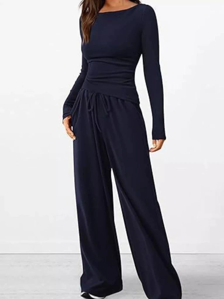 Long sleeve top and wide-leg pants set, alternate product image