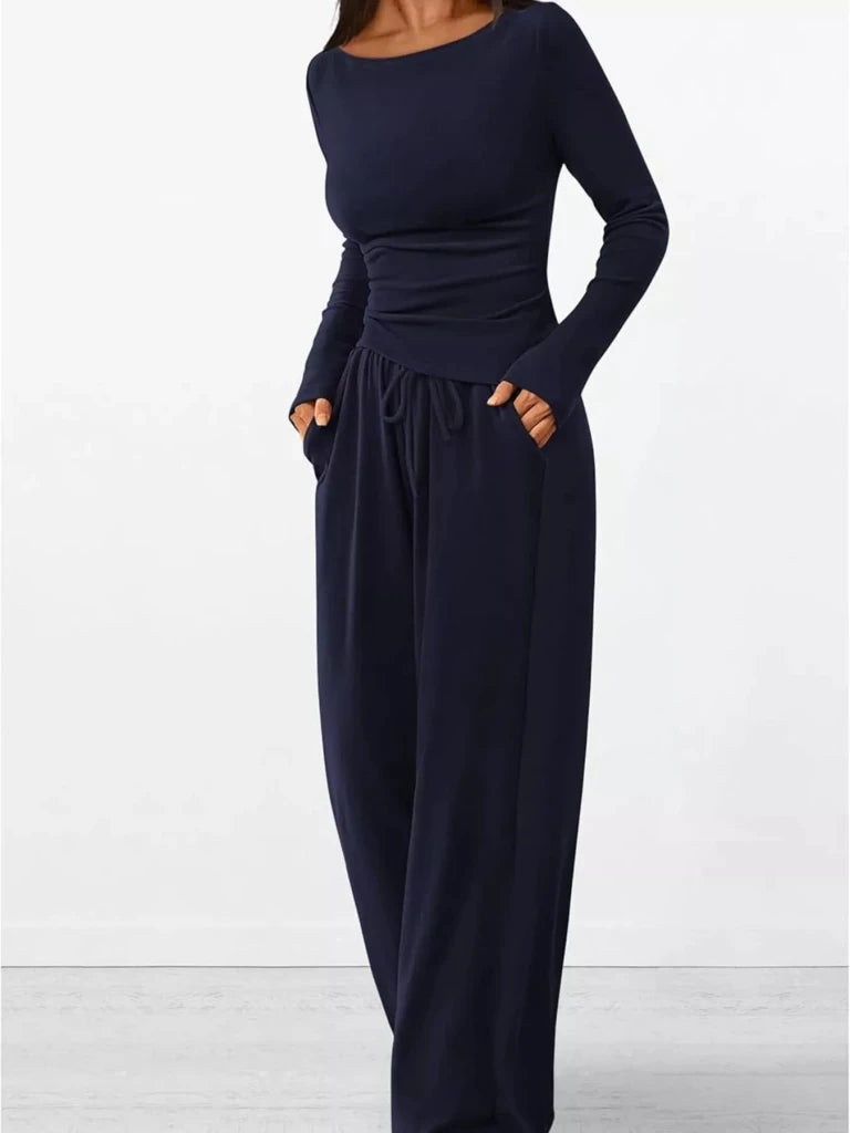 Long sleeve top and wide-leg pants set, alternate product image