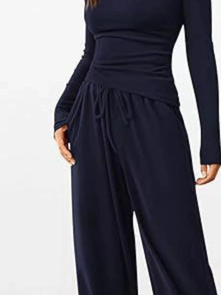 Long sleeve top and wide-leg pants set, alternate product image