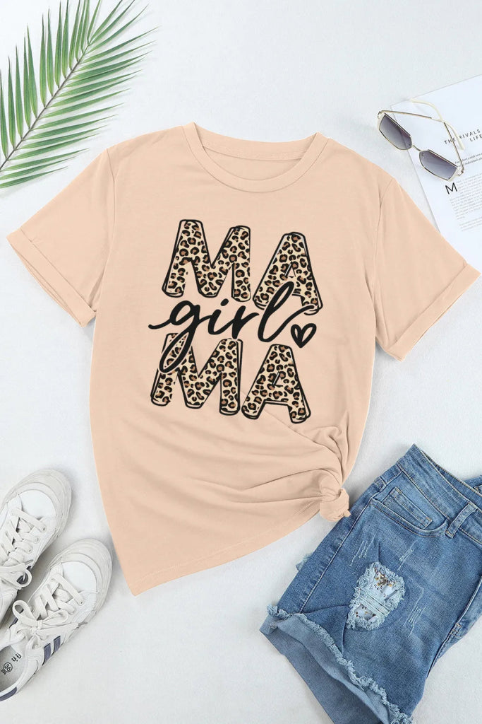 MAMA GIRL Round Neck Short Sleeve T-Shirt - Tan by Trendsi from FREYA’S CLOSET