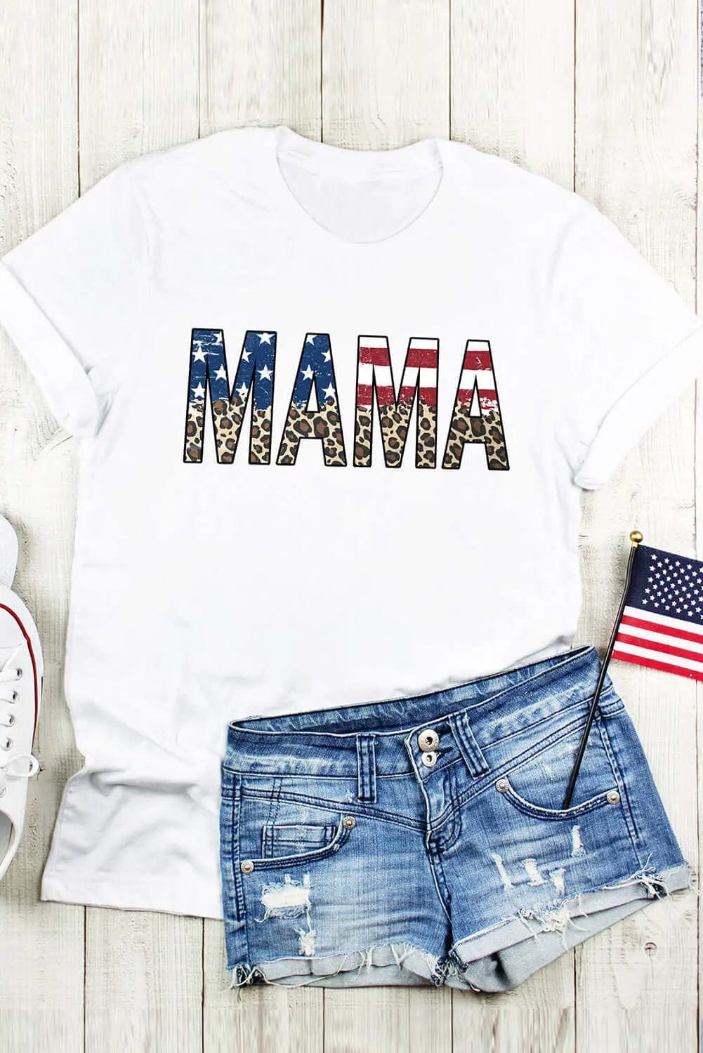 Trendsi Shirts and Blouses MAMA Round Neck Short Sleeve T-Shirt