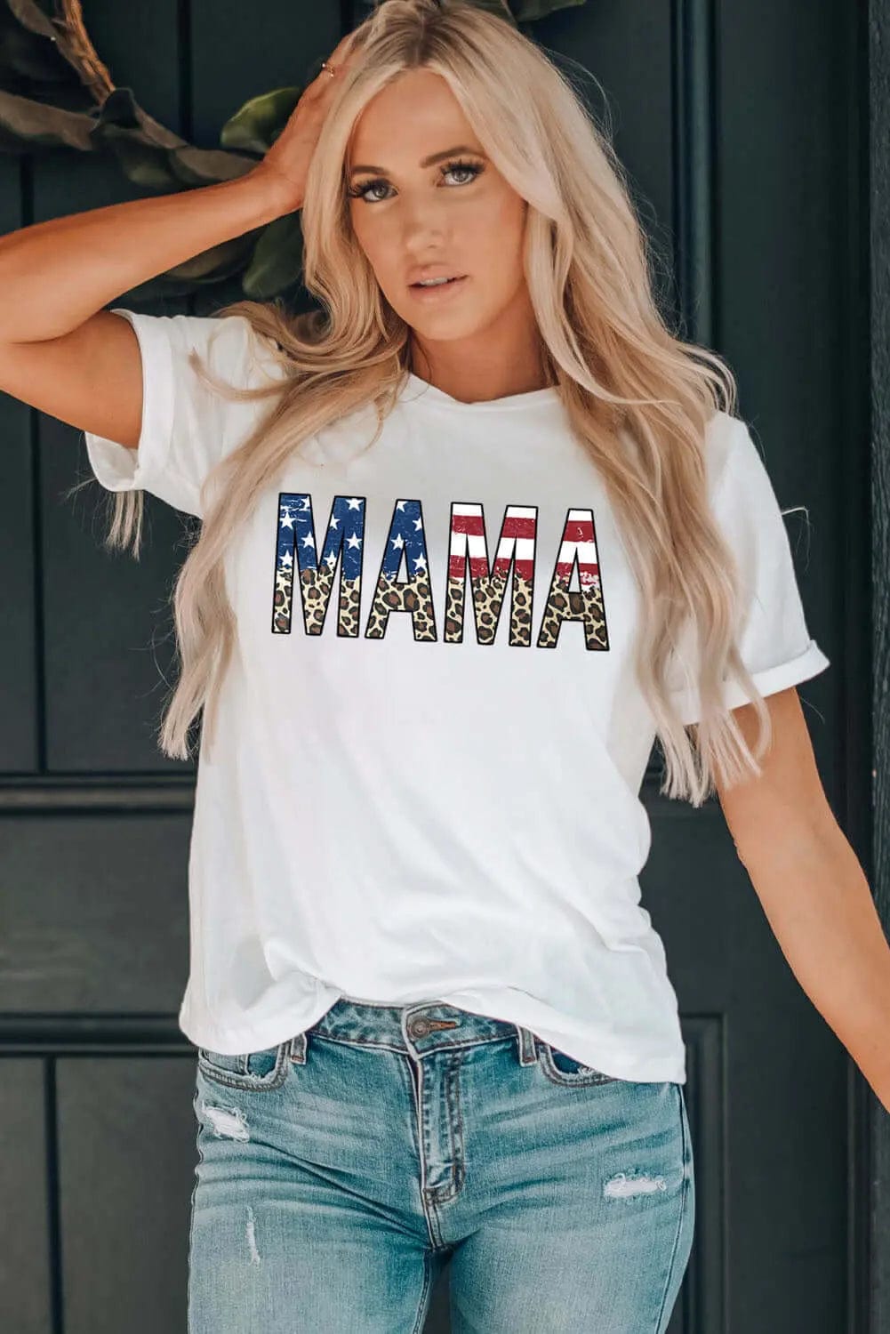 Trendsi Shirts and Blouses MAMA Round Neck Short Sleeve T-Shirt