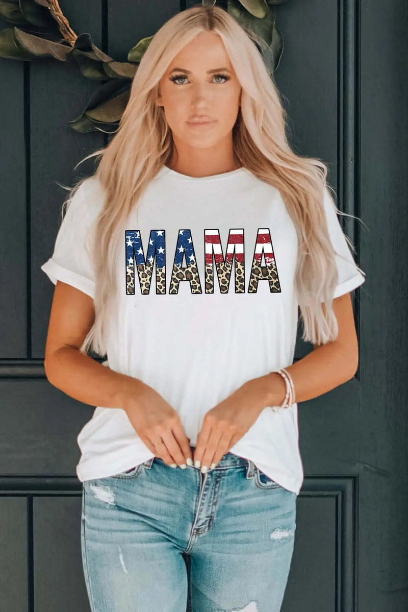 Trendsi Shirts and Blouses MAMA Round Neck Short Sleeve T-Shirt