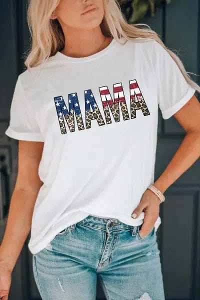 Trendsi Shirts and Blouses White / S MAMA Round Neck Short Sleeve T-Shirt